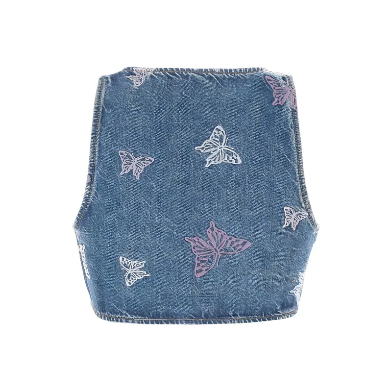 GANNI Embroidery Denim Crop Vest 'Denim'-1