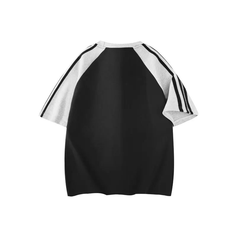 Qnxeey T Shirt Unisex Black & White With Gray Sleeves-1