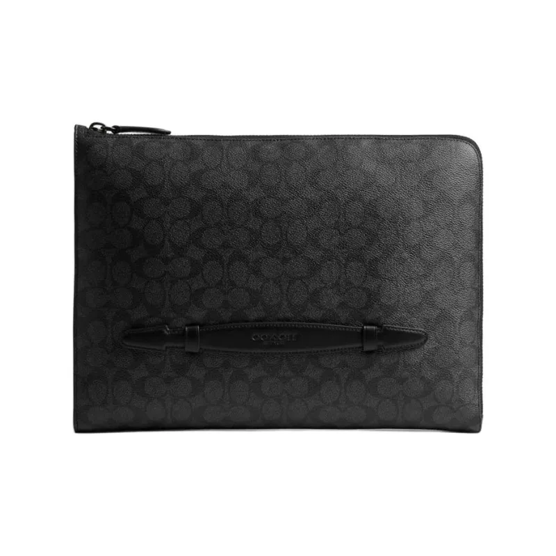 COACH Coated Canvas With Calfskin Laptop Bag Men's Charcoal Gray-1