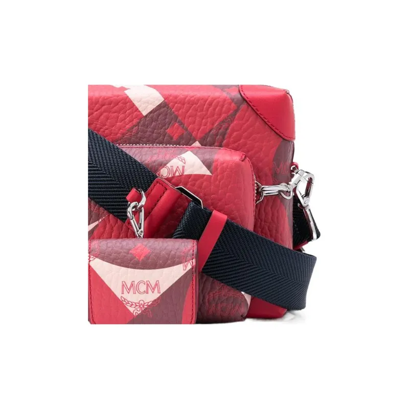 MCM Soft Berlin Visetos Artificial Leather Shoulder Bag, Crossbody Bag Small Size Men's Red-3