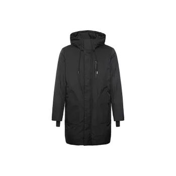 DAVID NAMAN Solid Color Hooded Mid Length Down Jacket Men's Black