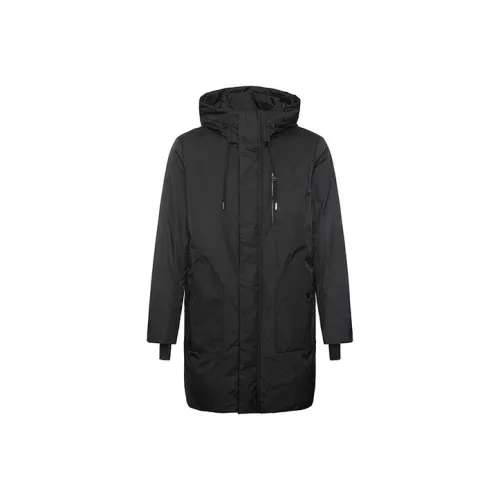 DAVID NAMAN Solid Color Hooded Mid Length Down Jacket Men's Black
