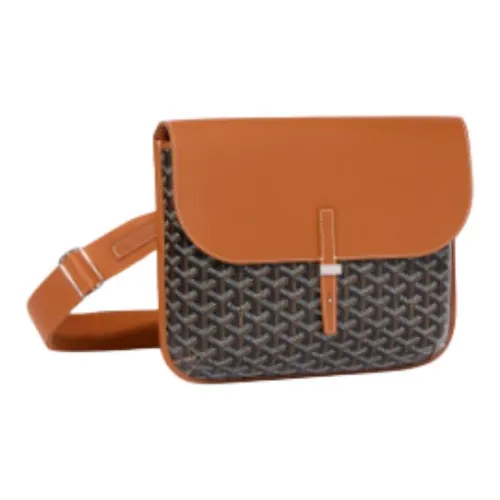 GOYARD Canvas With Calfskin Messenger Bag, Crossbody Bag, Shoulder Bag Unisex Black & Brown