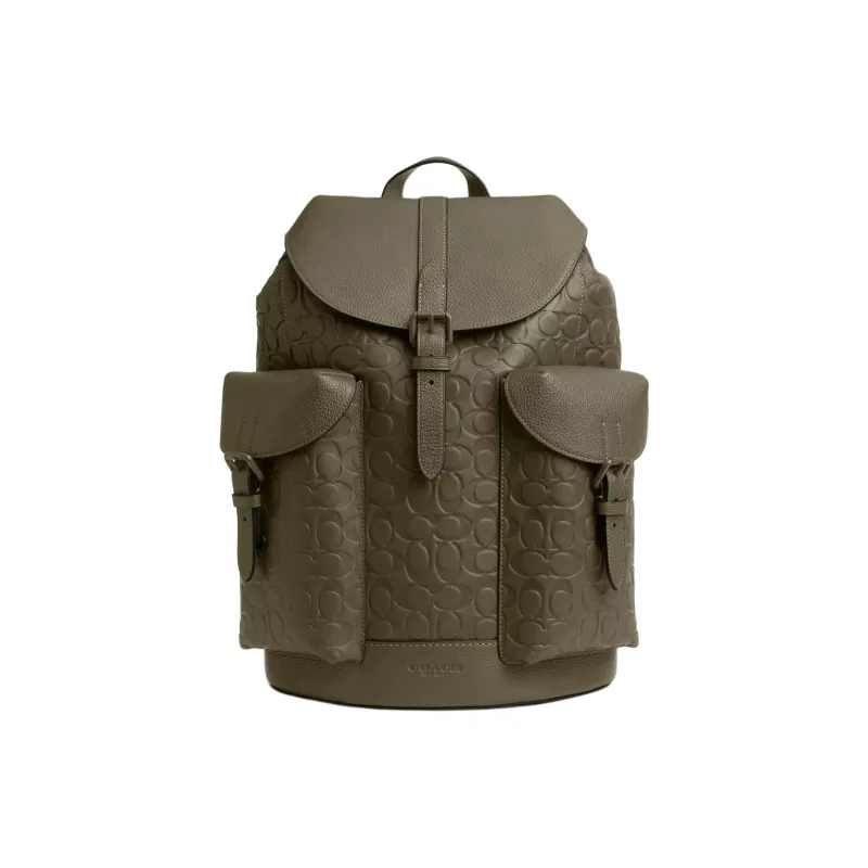 COACH WARNER Calfskin Backpack Tubas Men's Army Green-0