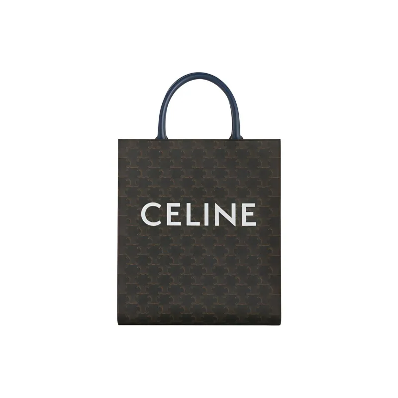 CELINE Cabas Canvas With Leather Trunk Bag Tote Bag Shopping Bag Handbag Small Size Unisex Black-0