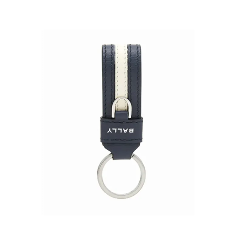 BALLY Cow Leather Keychains Unisex Dark Blue-0