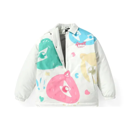 GENANX Cartoon Lapel Loose Fit Puffer sheep courtes Unisex Milk White
