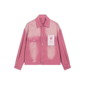 Bosieagender Denim Jackets Unisex Washed Denim Pink