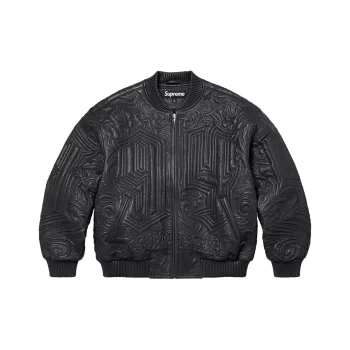 Supreme Mister Cartoon Embroidered Leather Jacket