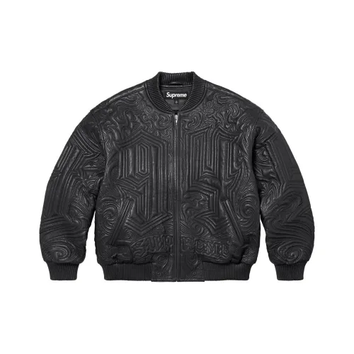 Supreme Mister Cartoon Embroidered Leather Jacket