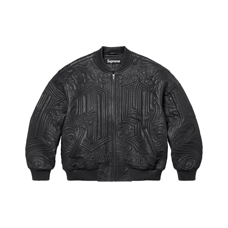 Supreme Mister Cartoon Embroidered Leather Jacket-5