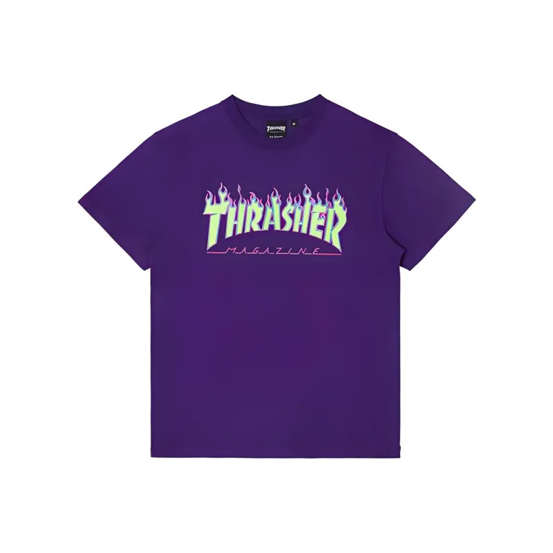 Thrasher Drop Shoulder Sleeve T-Shirt Unisex Purple Japan Version-0