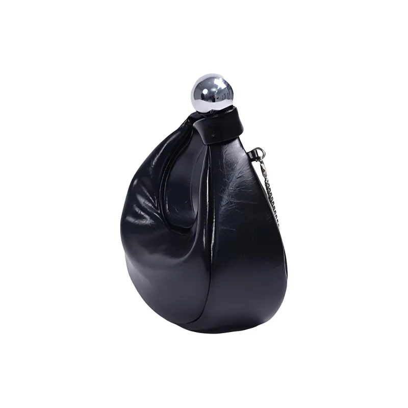 Folli Follie Top Grain Cow Leather Crescent Bag Shoulder Bag Handbag Medium Size Women's Black-2