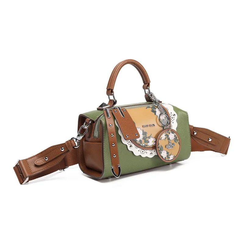 MISS GAIL Synthetic Leather Handbag Regular Women's Cross Grain Green/Cross Grain Purple-1