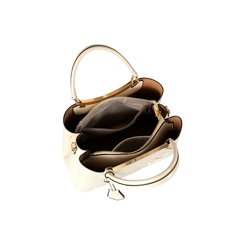 Vigno Synthetic Leather Handbag, Tote Bag, One Shoulder, Crossbody Bag Regular Women's Ecru-6