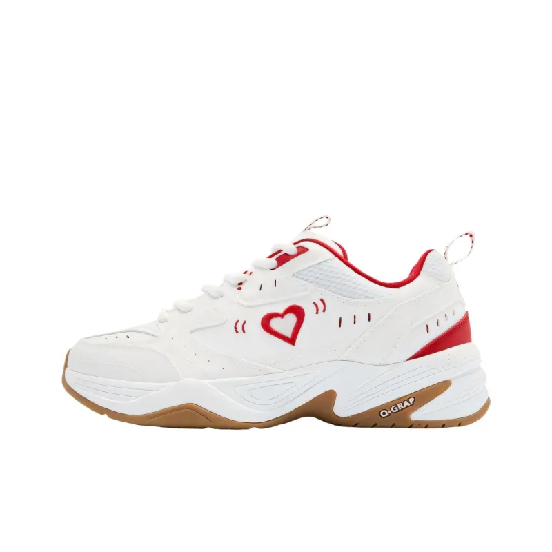 QIAODAN Source born Abrasion Resistant Cushioning Waterproof Low Top Chunky Sneakers Women's White Koi Red-0