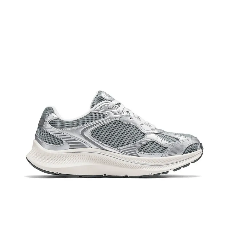Skechers Women's GO Series Cushioning, Breathable, And Resilient Design Low Top Running Shoes Women's Silver Green-1