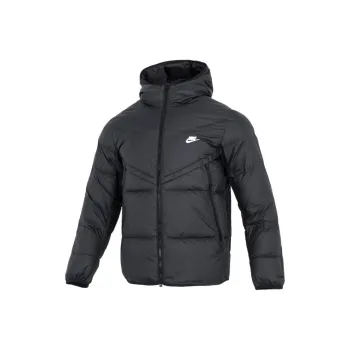 Nike Men's Logo Print Zip Up Pocket Hooded Down Jacket Black