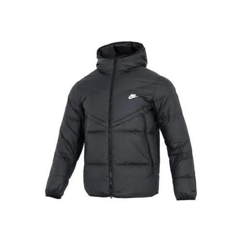 Nike Men's Logo Print Zip Up Pocket Hooded Down Jacket Black