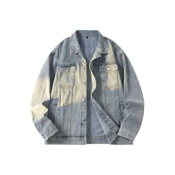 Double dealer Hip hop Street Style Washed And Inked And Aged Denim Jacket