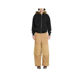 DION LEE EMBOSSED ZIP HOODIE WITH FUR TRIM Jackets Coats Unisex Washed Black/Washed Black