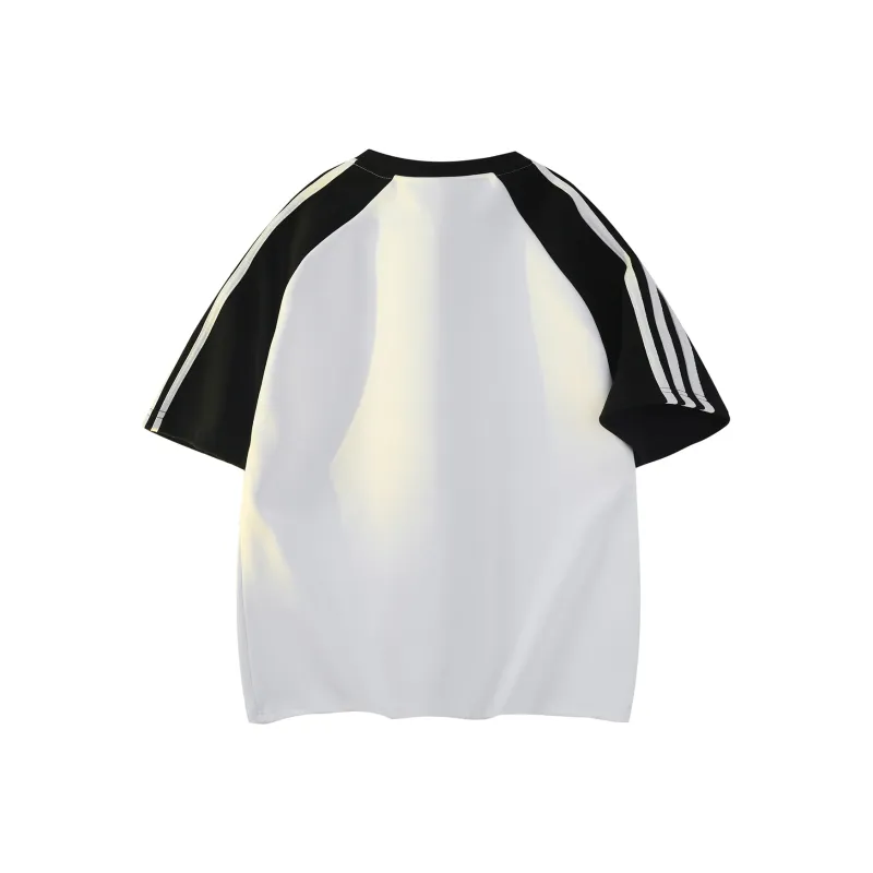Qnxeey T Shirt Unisex Black & White With Gray Sleeves-6