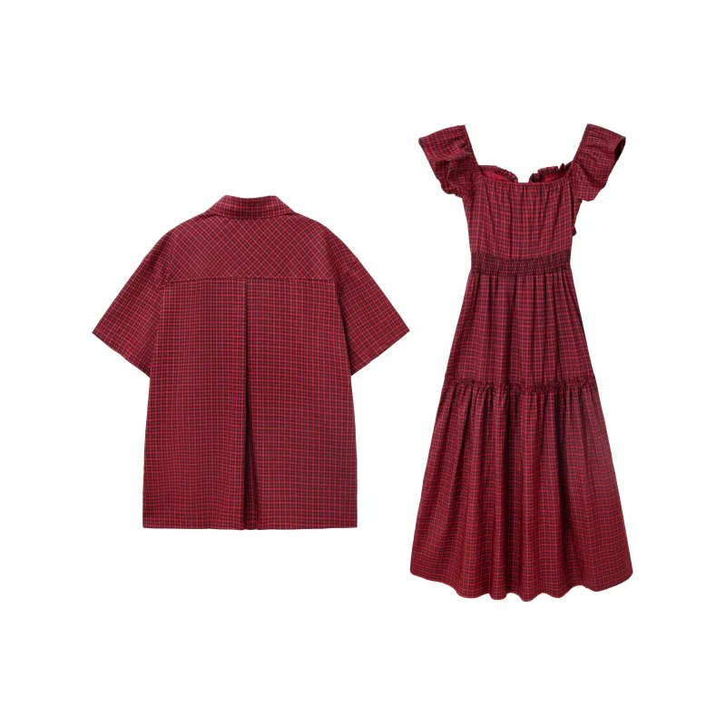 Tryforlove Couple Set Unisex Red Plaid-1