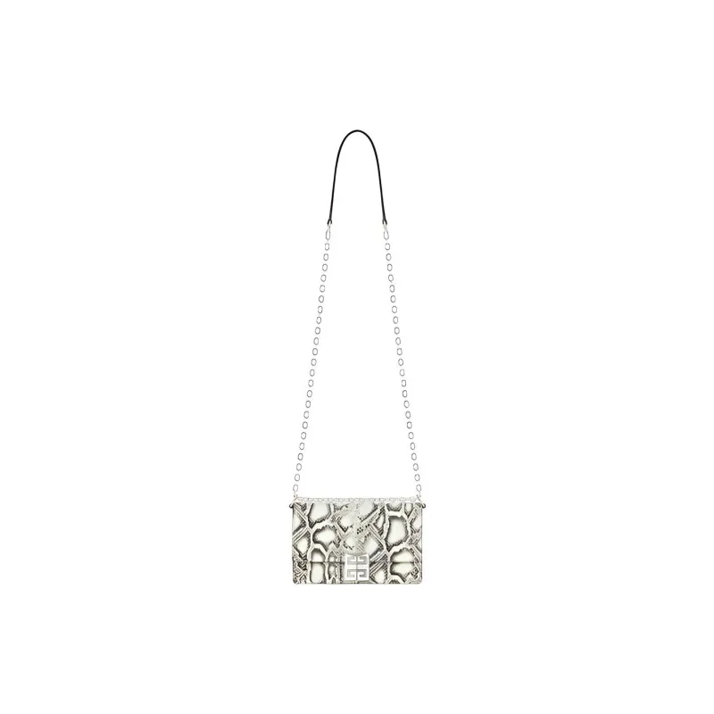 Givenchy 4G Snakeskin Print Sheepskin Leather Composite Shoulder Bag, Crossbody Bag Small Size Women's Black White-1