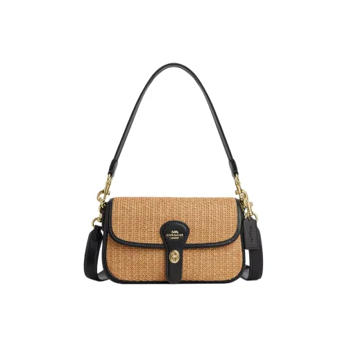 COACH Hadley Straw Shoulder Bag Medium Size Women's Khaki