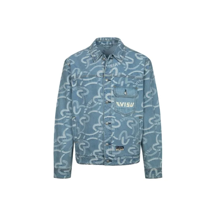 EVISU Denim Jackets Men Denim Blue All Over Print-0