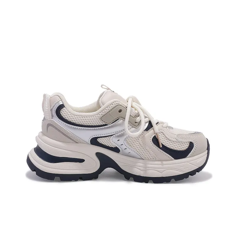 Shen Linsen Shock Absorbers With Slip Resistant Features Low Top Chunky Sneakers Women's Beige Blue-1