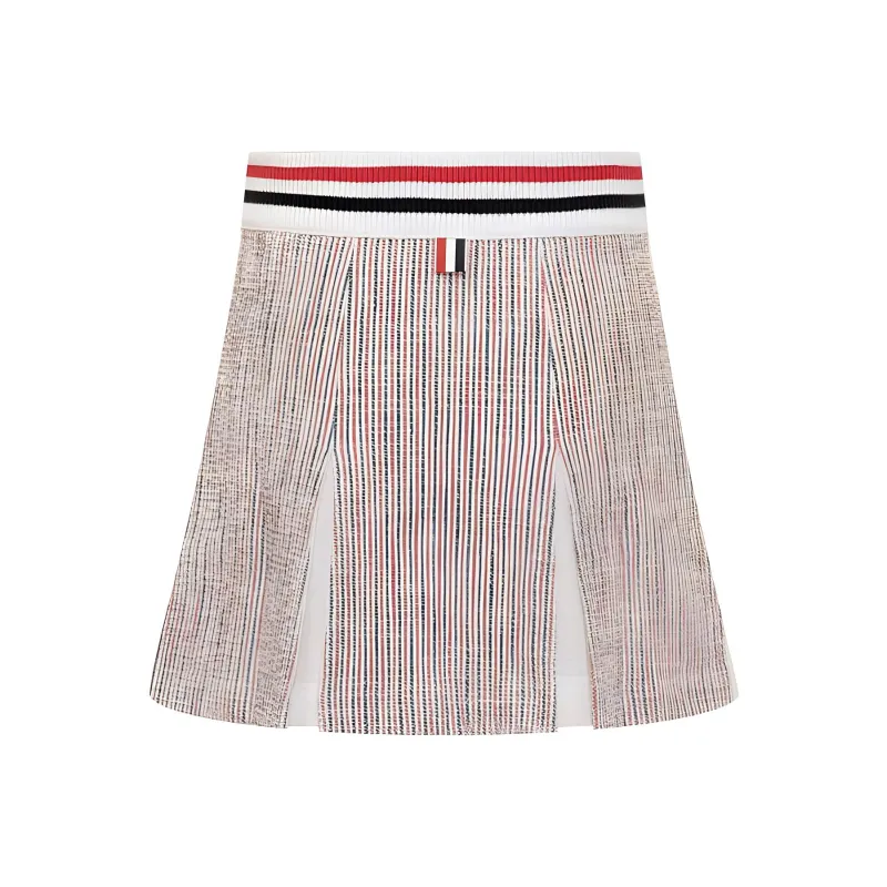 THOM BROWNE Rwb Striped Tweed Pleated Skirt-1