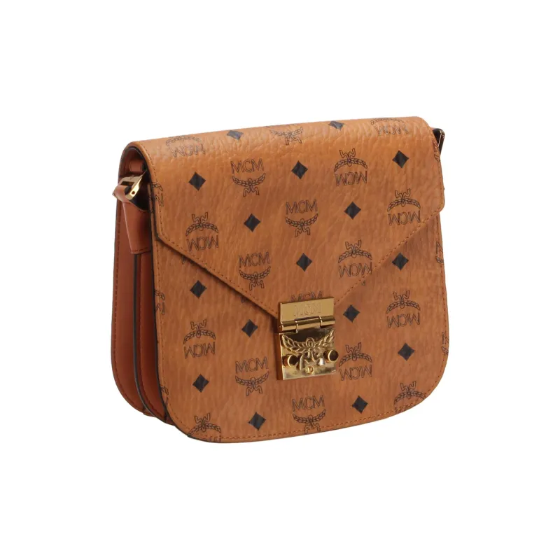 MCM Patricia Visetos Canvas Saddle Bag, Shoulder Bag, Crossbody Bag Mini Women's Cognac-1