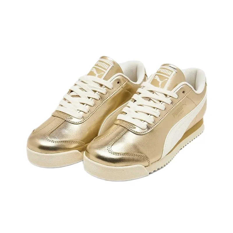 PUMA Roma Anti Slip Wear Resistant Low Top Casual Shoes Women's Gold-2