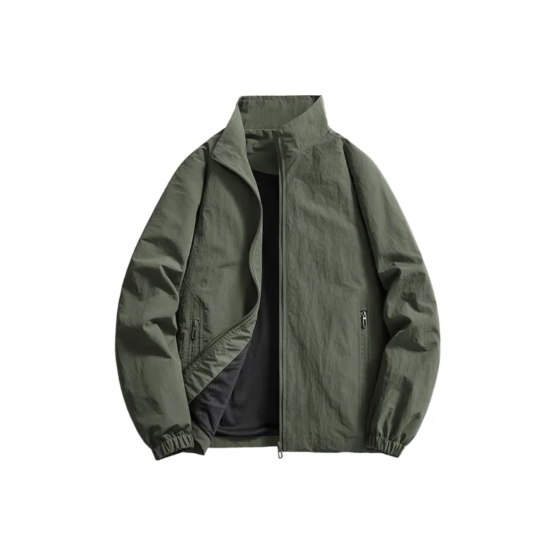 UF9193 Cardigan Stand Collar Windproof Casual Top Versatile Without Hood Jacket Unisex-3