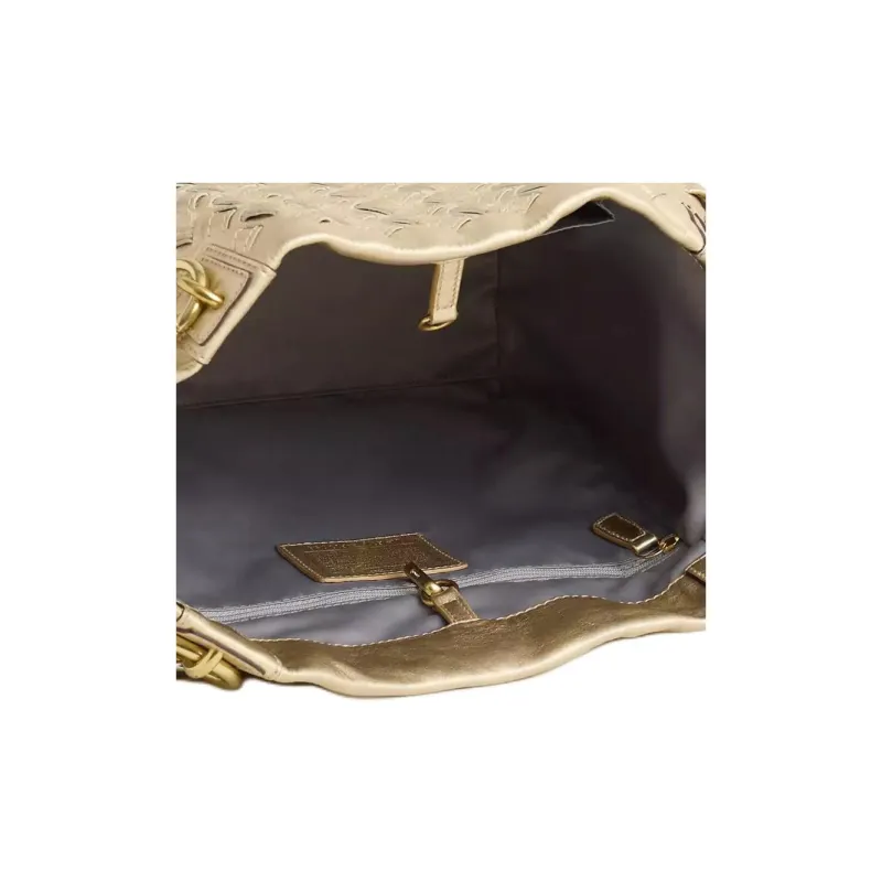 COACH Woven Leather Tote Bag Shopping Bag Handbag Shoulder Bag Women's Brass Gold-4