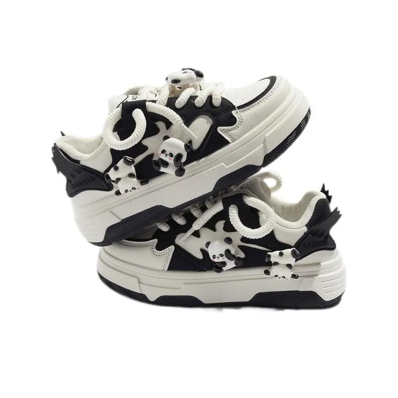 MABEL&CO Abrasion Resistant Lightweight Height Increasing Low Top Skateboard Shoes Women's White Black-2