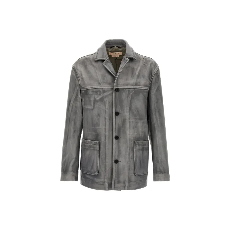 MARNI Vintage-Effect Leather Biker Jacket-0