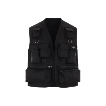 PRADA Enamel Logo Zipped Cargo Gilet