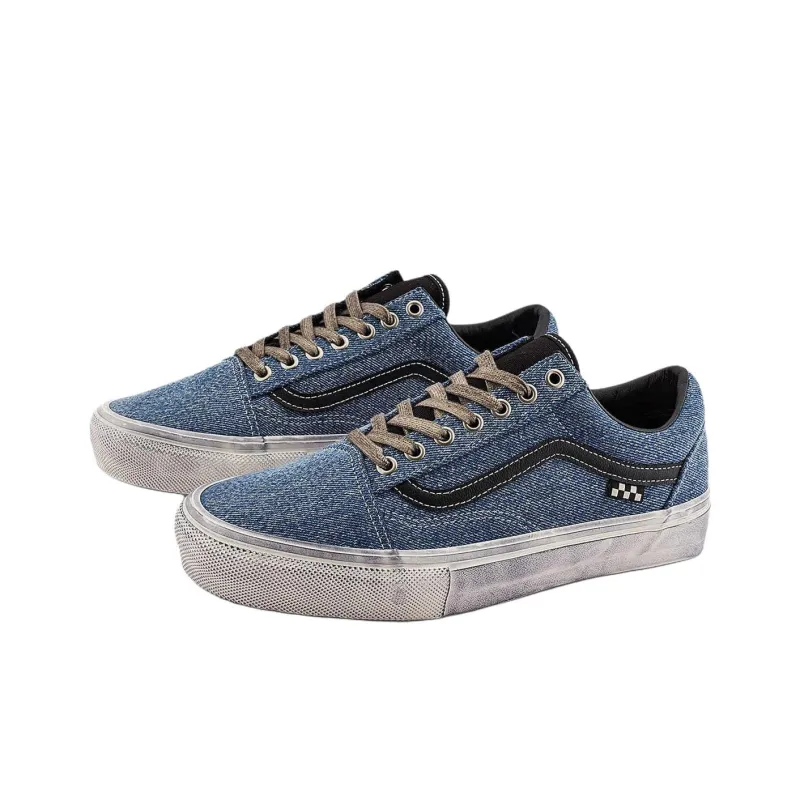 Vans Skate Old School Anti Slip Wear Resistant Low Top Skateboard Shoes Unisex Blue-1