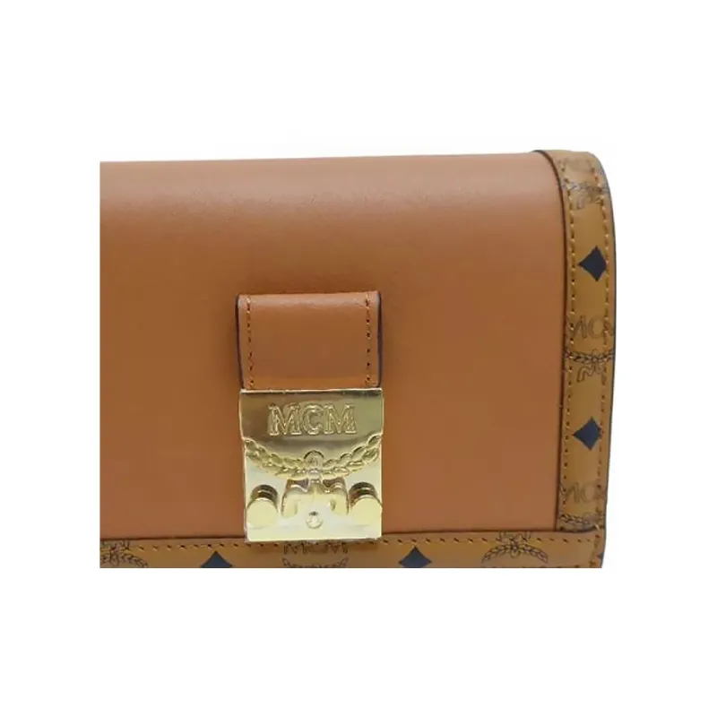 MCM Tracy Visetos Calfskin With Canvas Trim Wallet Mini Women's Cognac-3