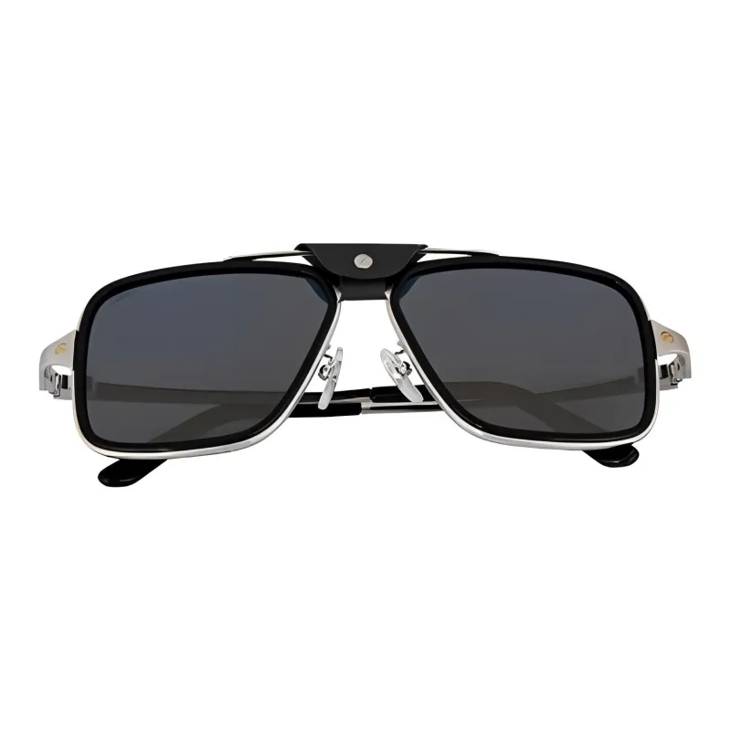 CARTIER Plate Frame Aviator Sunglasses Men's Black-1