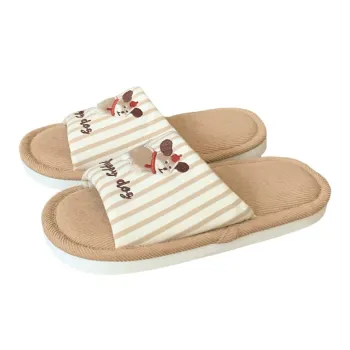 Thin Strips Cotton Linen Blend Slippers Khaki