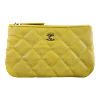 CHANEL Grain Calfskin Clutch Mini Women's Yellow