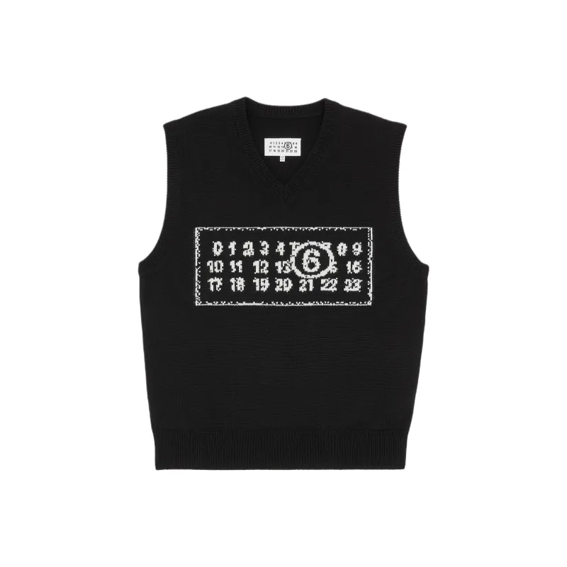 MM6 Maison Margiela Numeric Intarsia V Neck Knitted Vest-0