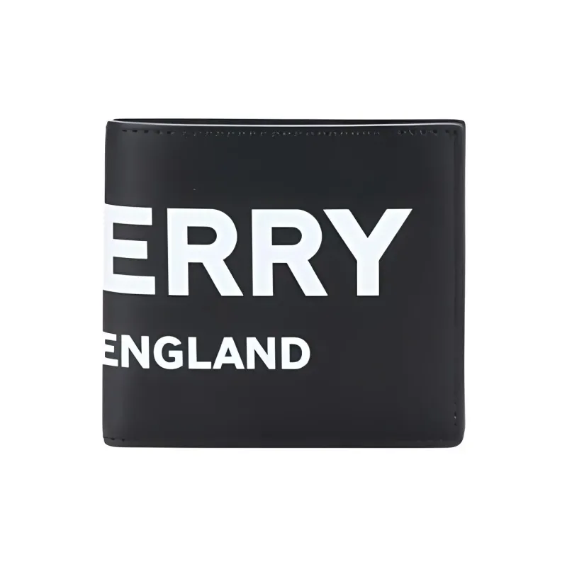 Burberry Logo Print Leather International Bifold Wallet 8 Slot Black-1