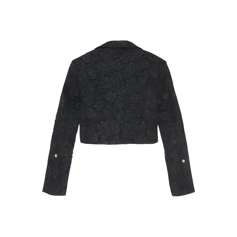 GANNI Stretch Jacquard Cropped Blazer 'Black'-1