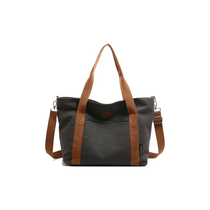 GOBLIN SHARKS 1759 Canvas Bag, Shoulder Bag Medium Size Unisex White/Khaki/Green/Dark Gray-21