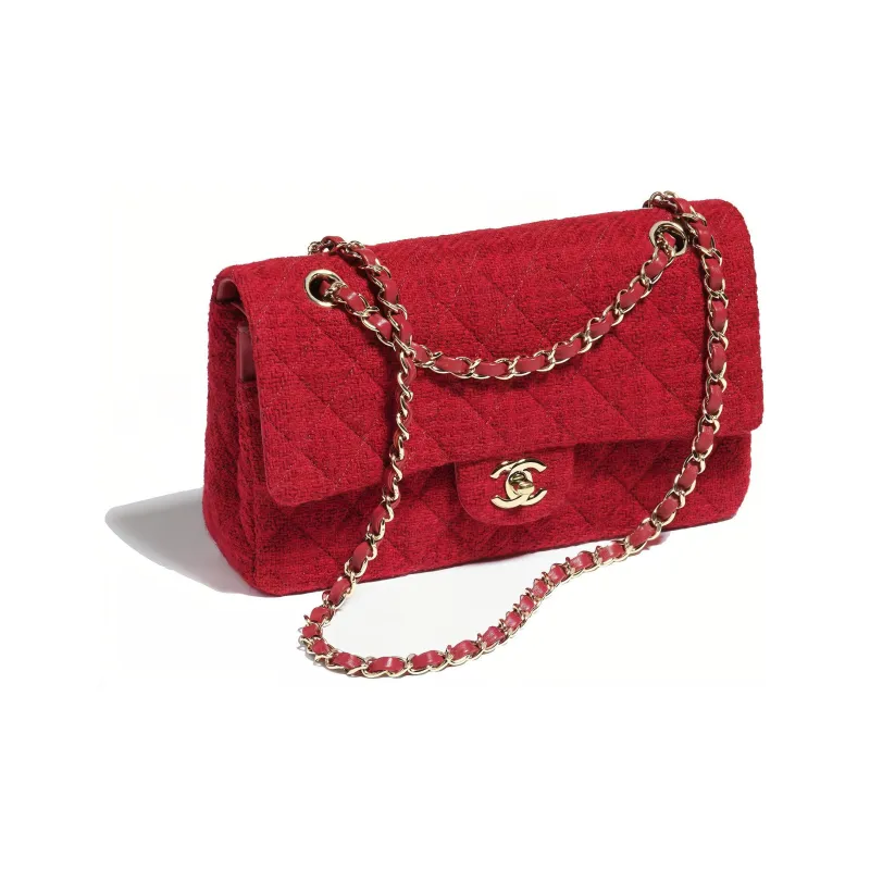 CHANEL Classic Flap CF Wool Twill Soft Woolen Shoulder Bag, Crossbody Bag Women's Red-1