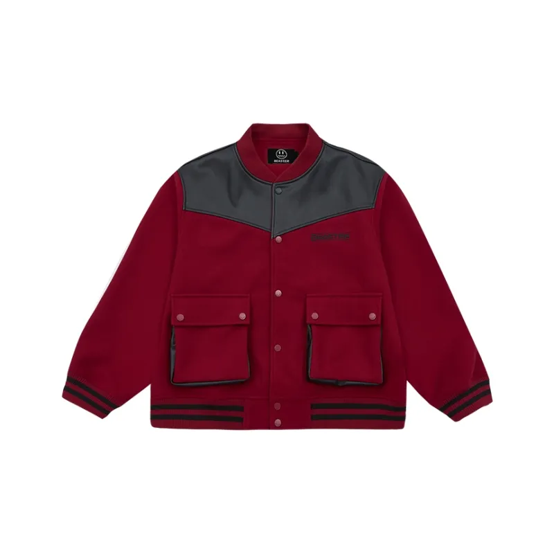 BEASTER Letter Colorblock Baseball Collar Loose Fit Thickened Puffer Jacket Unisex-6